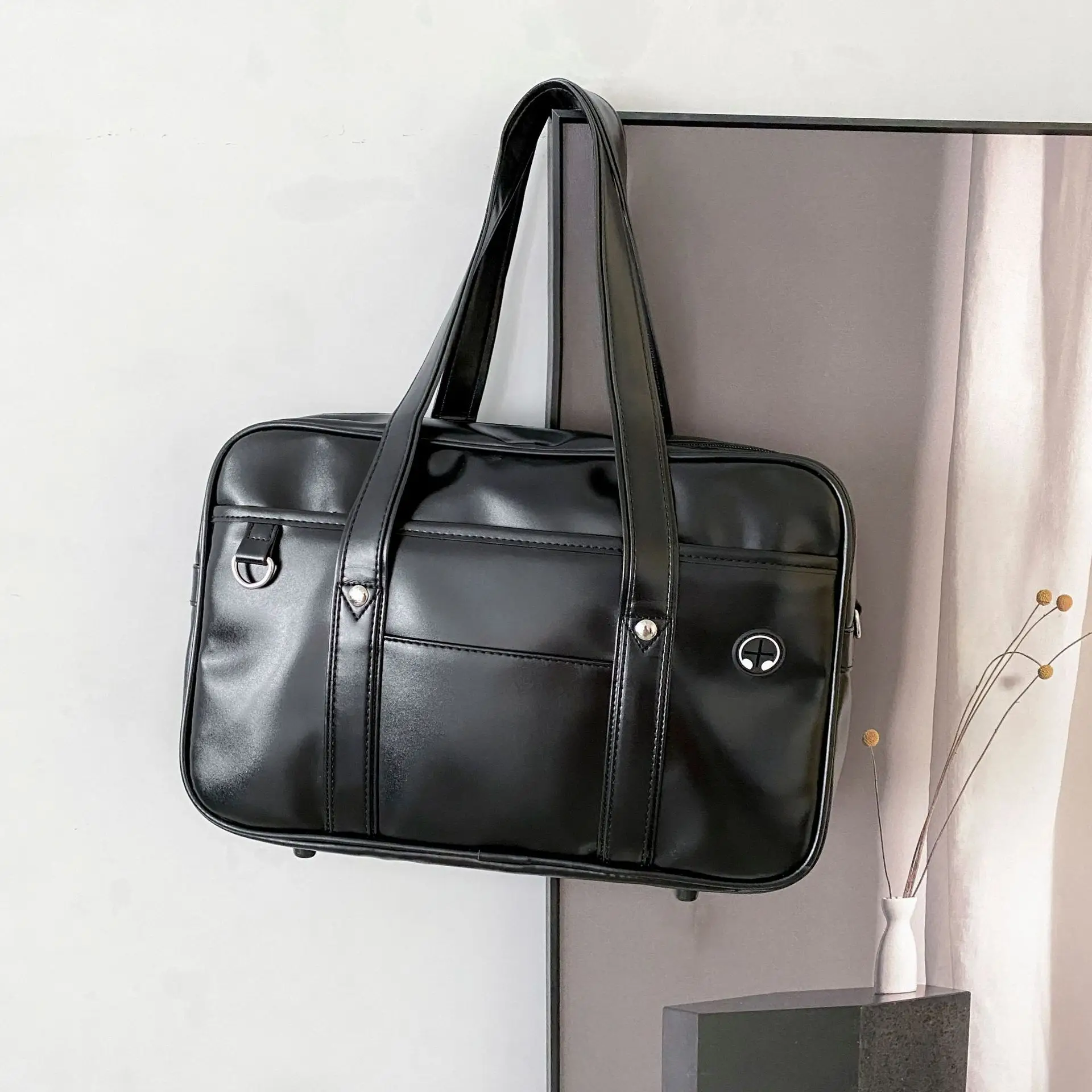 Japanese Style PU Leather Shoulder Bag Black - Image 6