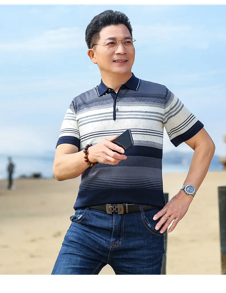 Dad Summer Striped Polo T-Shirt Middle Age Men — feature 11