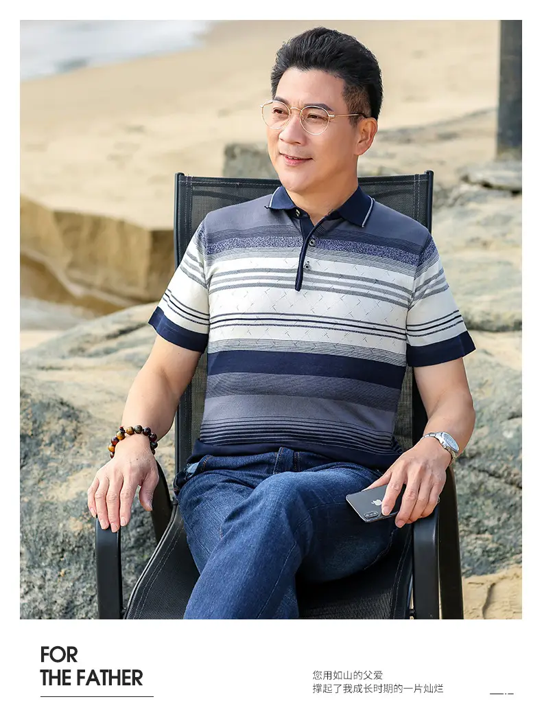 Dad Summer Striped Polo T-Shirt Middle Age Men — feature 12