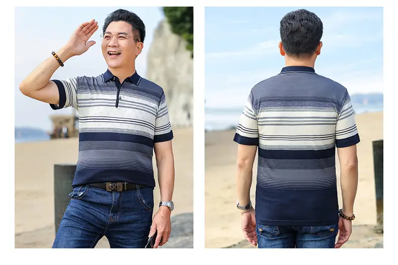 Dad Summer Striped Polo T-Shirt Middle Age Men — feature 13