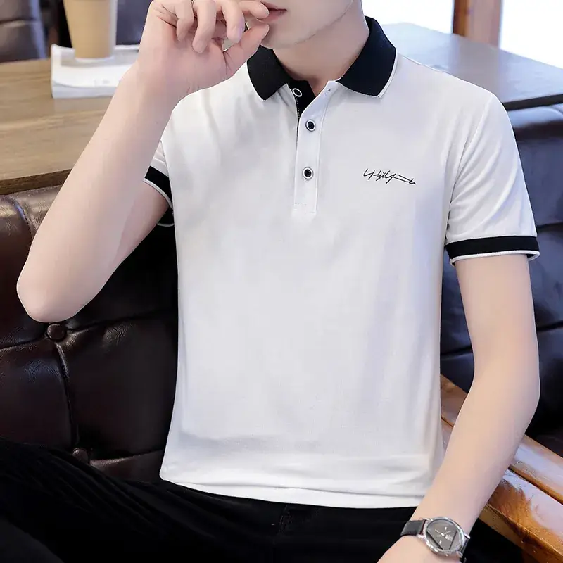 Men Grey Polo T-Shirt Slim Fit Summer Wear - Image 6
