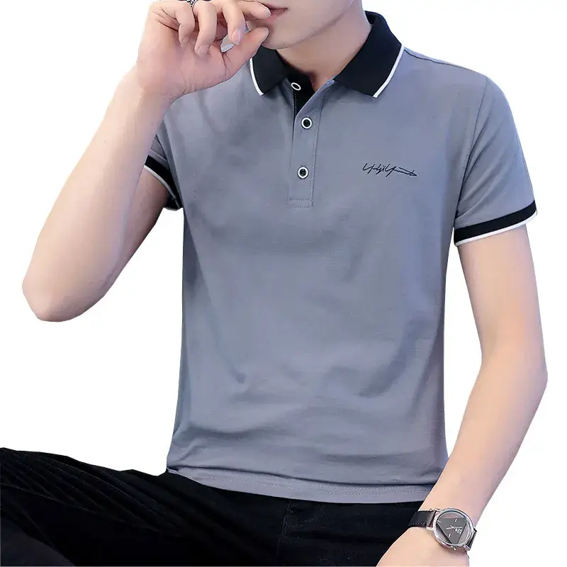 Men Grey Polo T-Shirt Slim Fit Summer Wear - Image 9