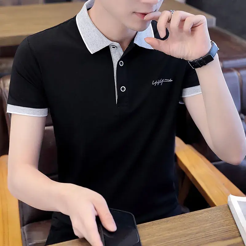 Men Grey Polo T-Shirt Slim Fit Summer Wear - Image 2