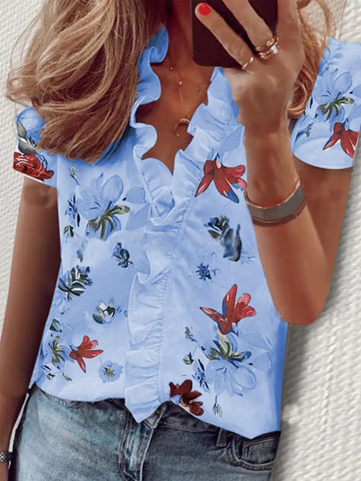 Women Ruffled Crossbody Summer Shirt White Short Sleeve - Image 31