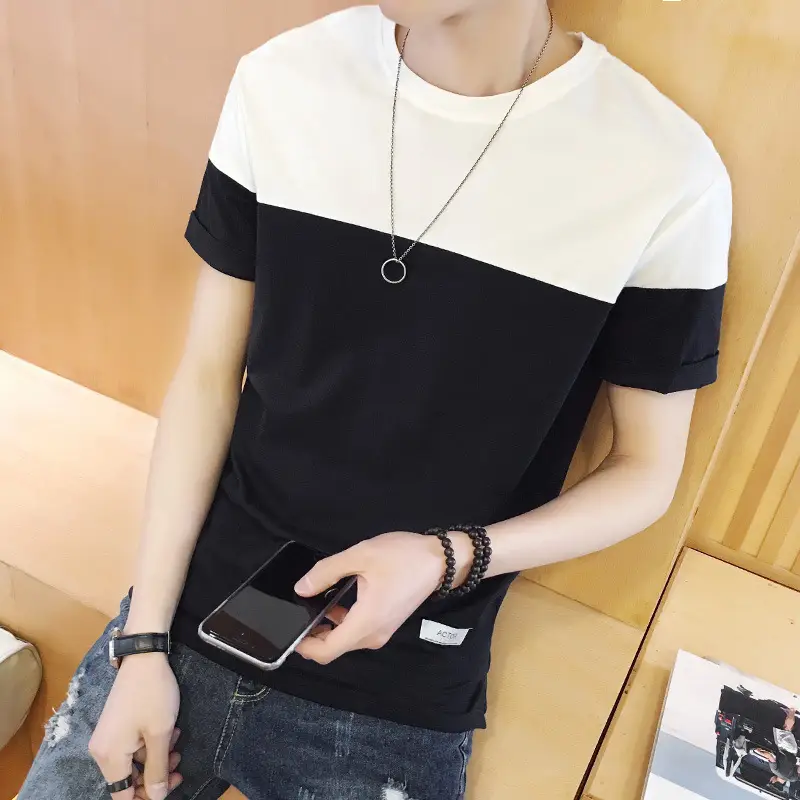 Men Slim Fit Cotton T-Shirt Blue White 2024 - Image 5