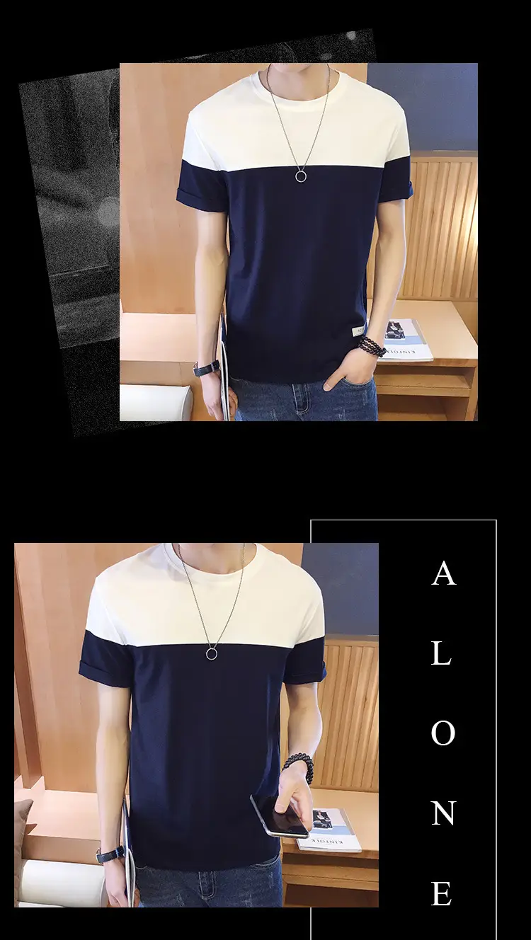 Men Slim Fit Cotton T-Shirt Blue White 2024 — feature 11