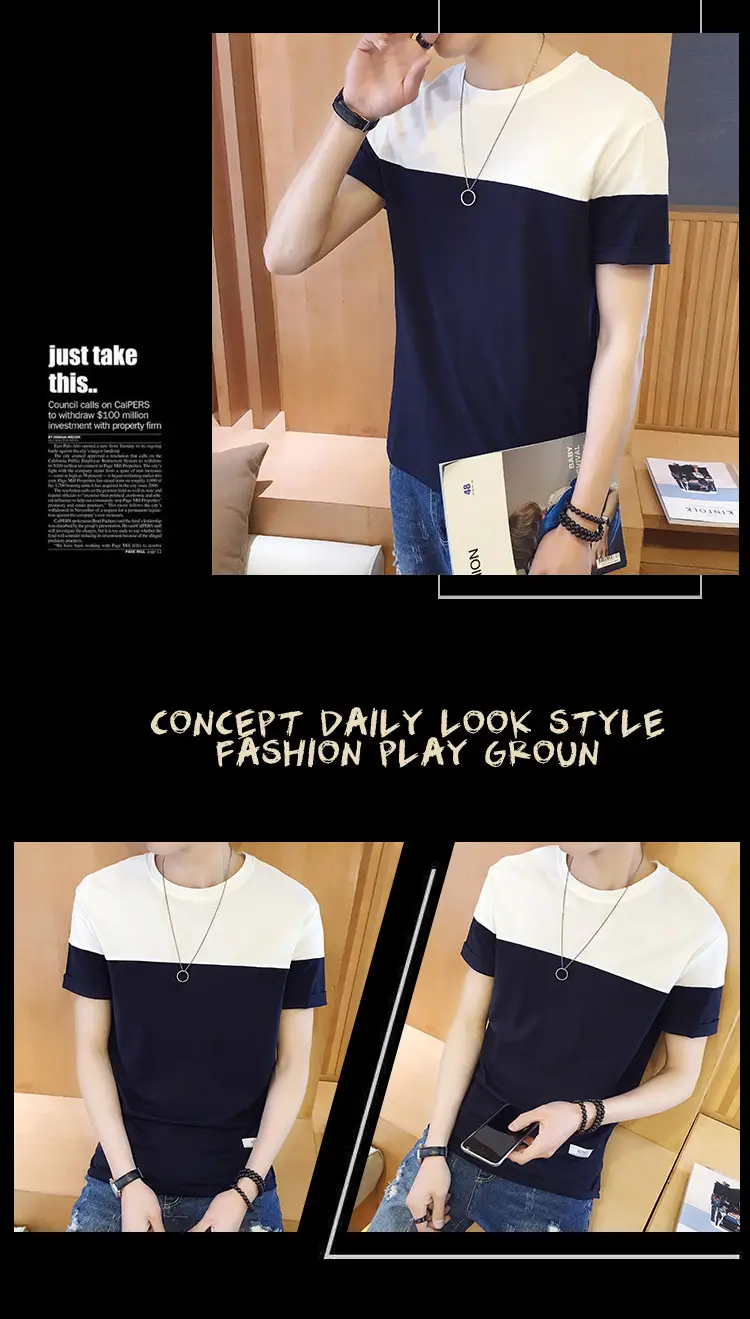 Men Slim Fit Cotton T-Shirt Blue White 2024 — feature 12
