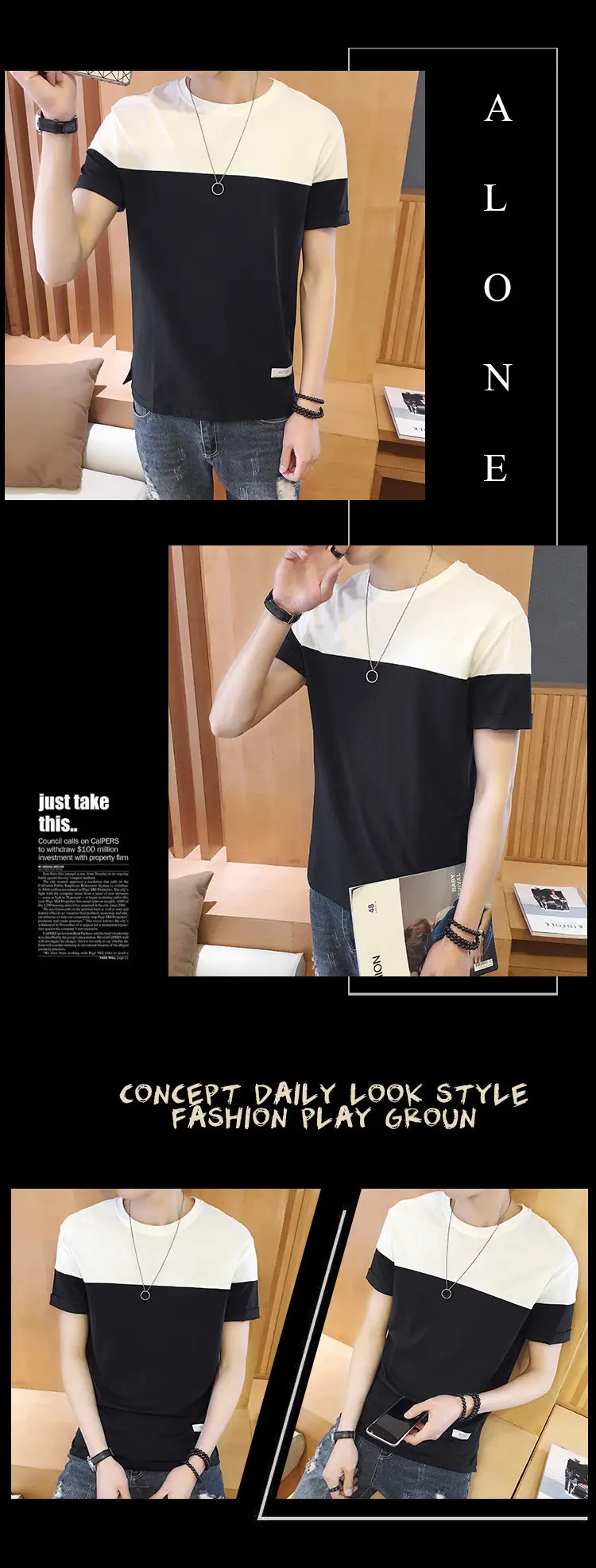 Men Slim Fit Cotton T-Shirt Blue White 2024 — feature 13