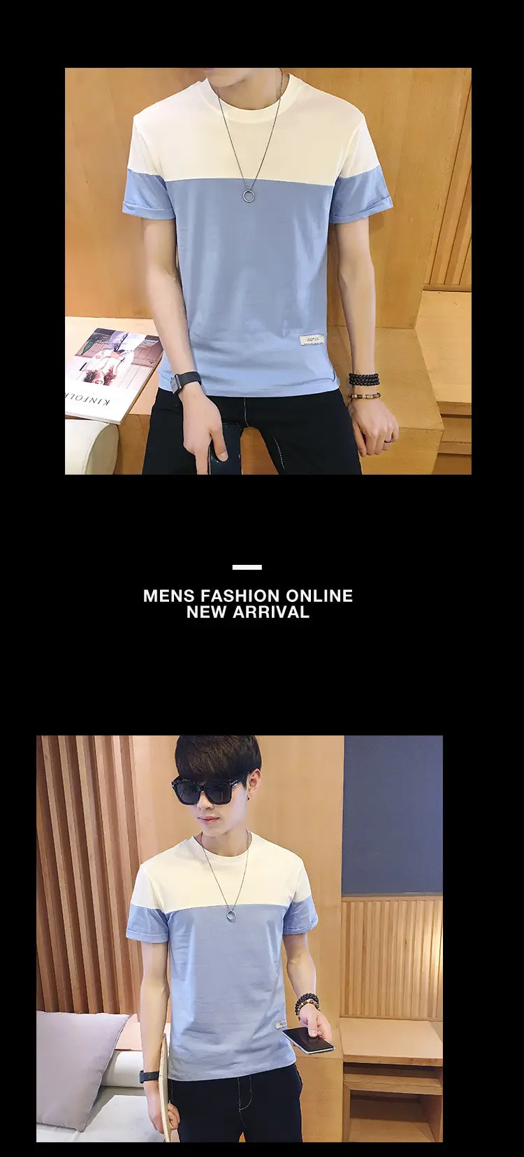 Men Slim Fit Cotton T-Shirt Blue White 2024 — feature 7
