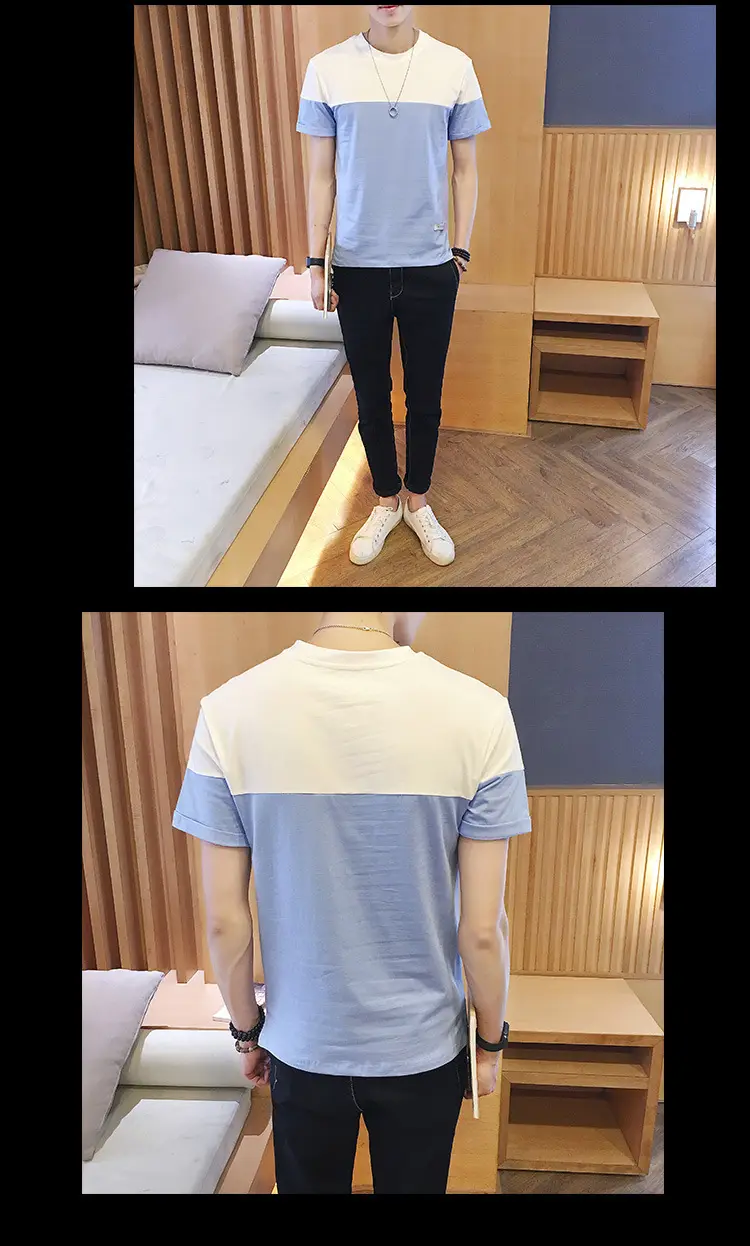 Men Slim Fit Cotton T-Shirt Blue White 2024 — feature 8