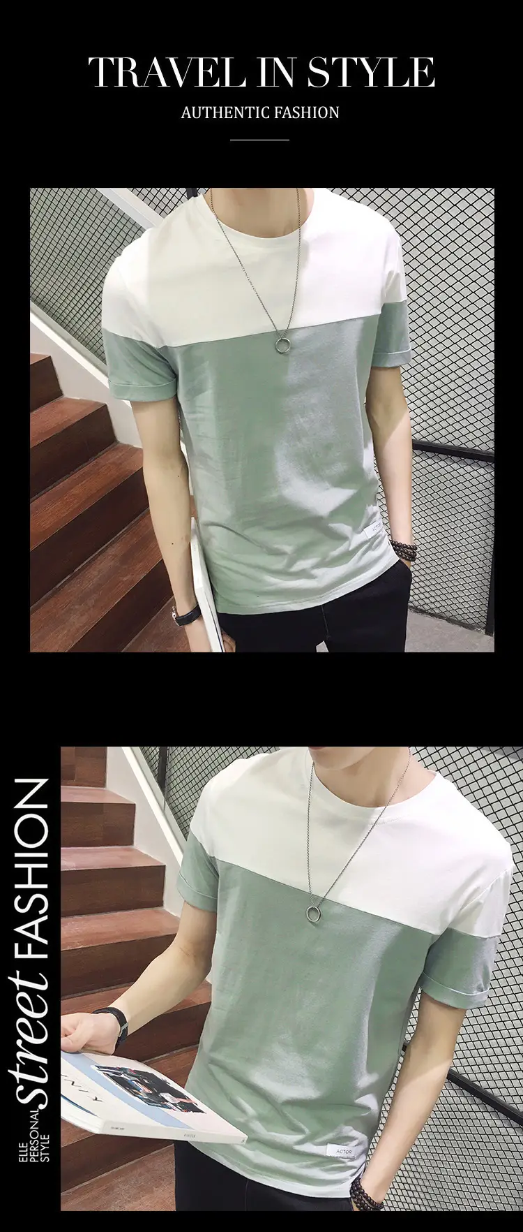 Men Slim Fit Cotton T-Shirt Blue White 2024 — feature 9