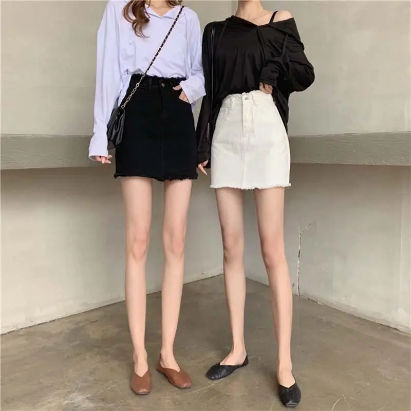 Denim High Waist Short Skirts Women Summer White Black - Image 4