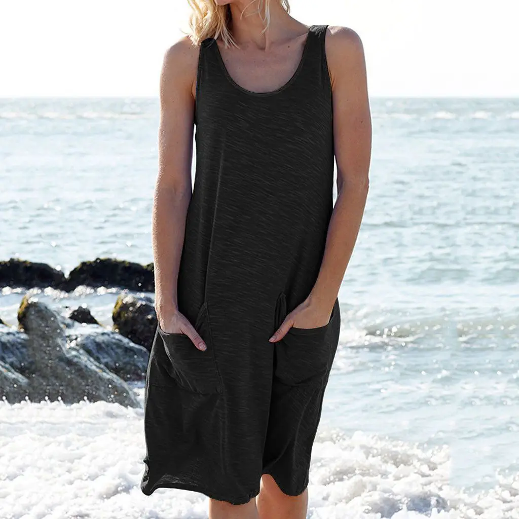 Women Summer Sleeveless Beach Vest Black Mid Length - Image 17