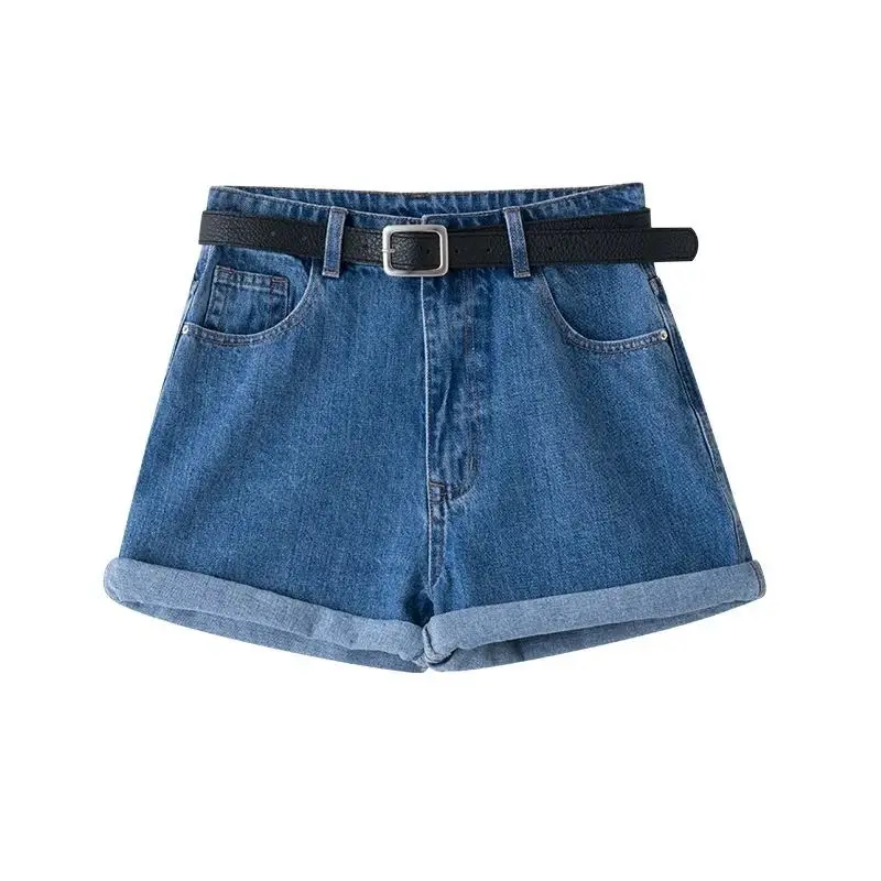 Women 2020 Denim Shorts Loose Wide Leg A-Line Cream - Image 5
