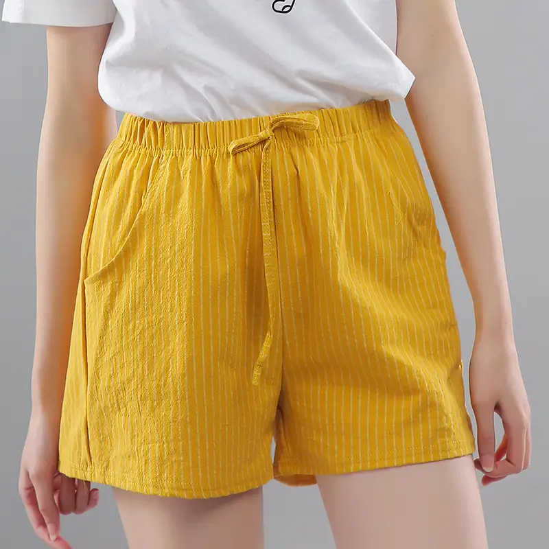 Women Black Striped Cotton Shorts Plus Size 2021 - Image 4