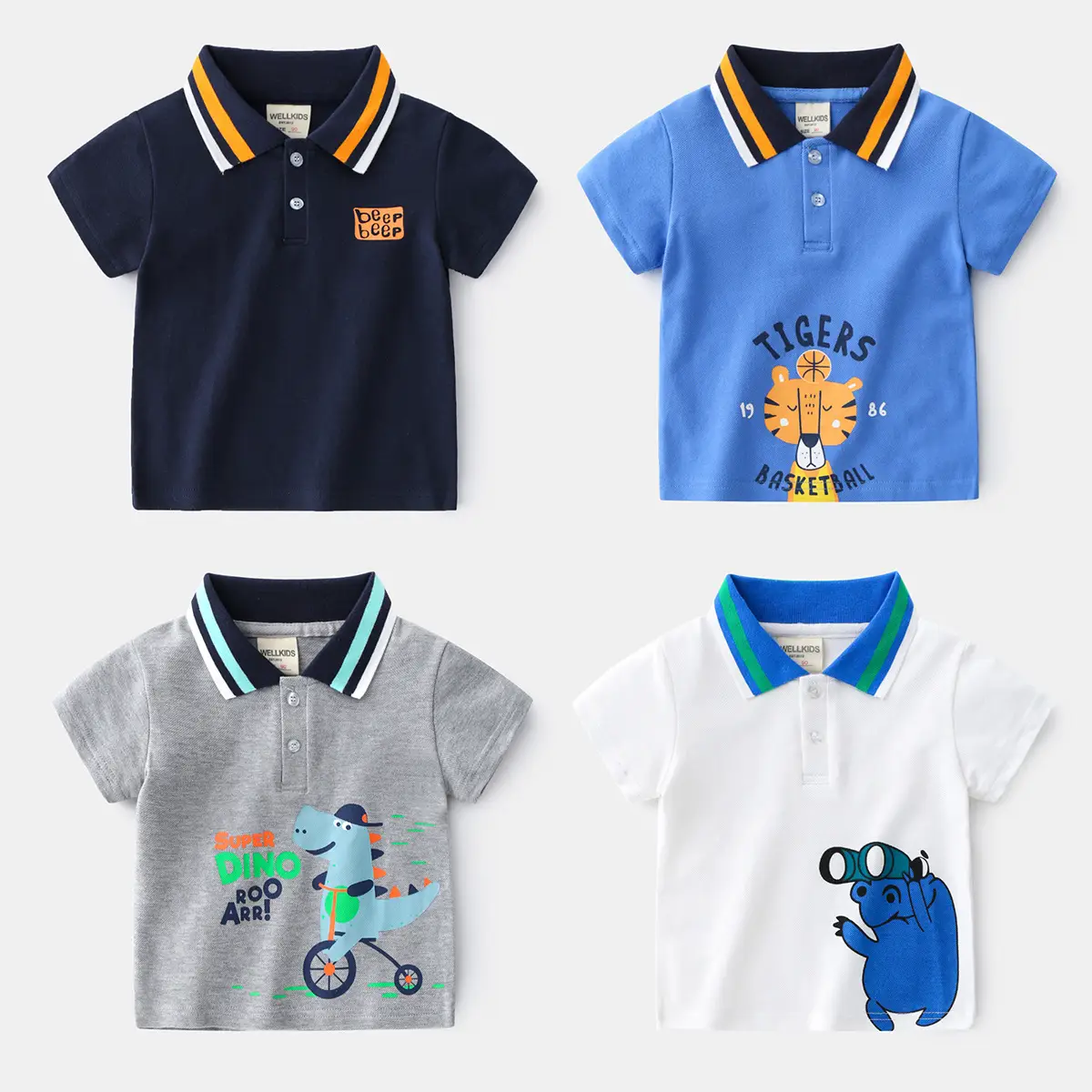 Boys Navy Blue Polo Shirt with Yellow Trim - Image 5