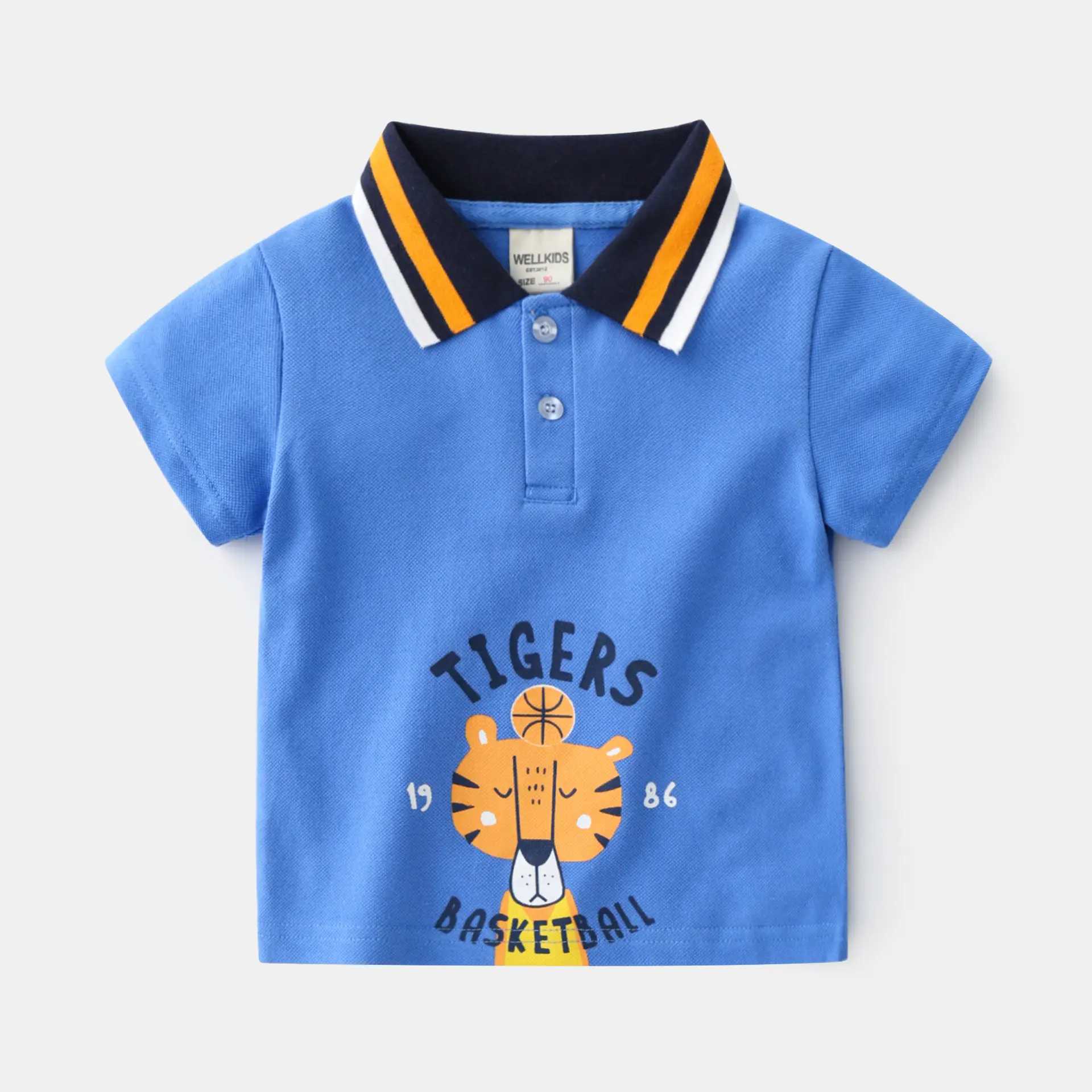 Boys Navy Blue Polo Shirt with Yellow Trim - Image 3