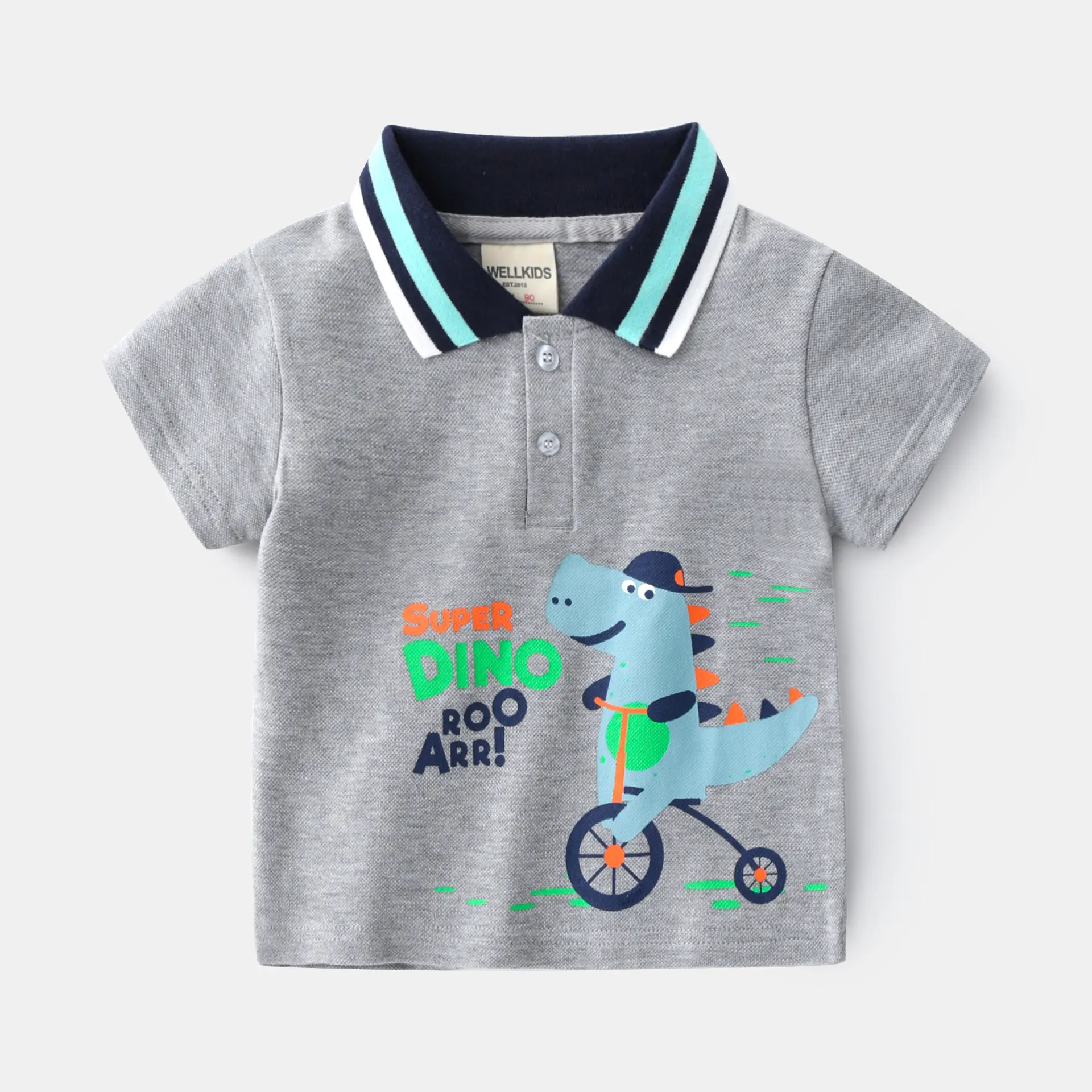 Boys Navy Blue Polo Shirt with Yellow Trim - Image 2