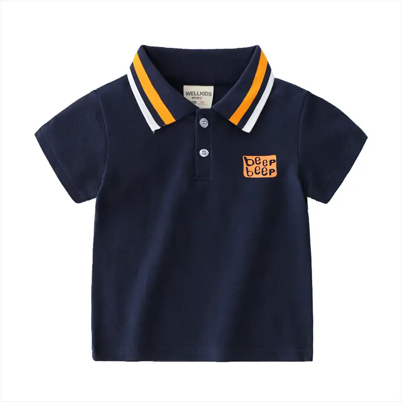 Boys Navy Blue Polo Shirt with Yellow Trim - Image 6