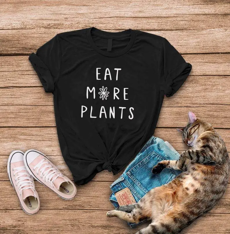 Eat More Plants T-Shirt Black Short Sleeve - Image 2