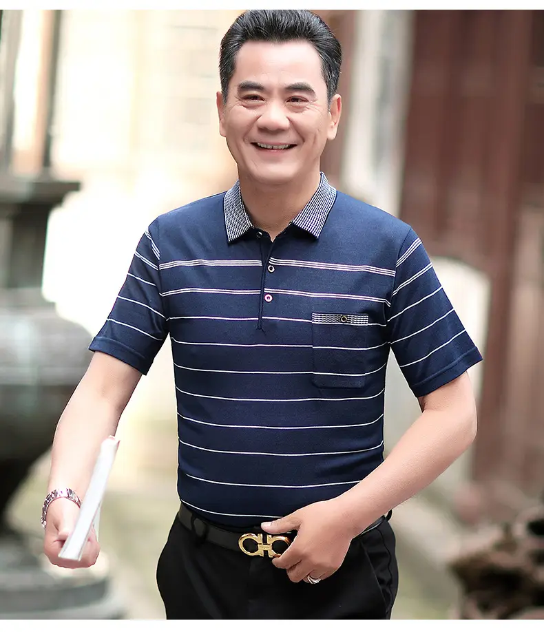 Dad's Blue Striped Polo T-Shirt Summer Middle-aged Men — feature 17