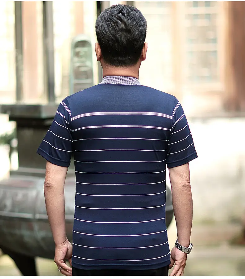 Dad's Blue Striped Polo T-Shirt Summer Middle-aged Men — feature 18