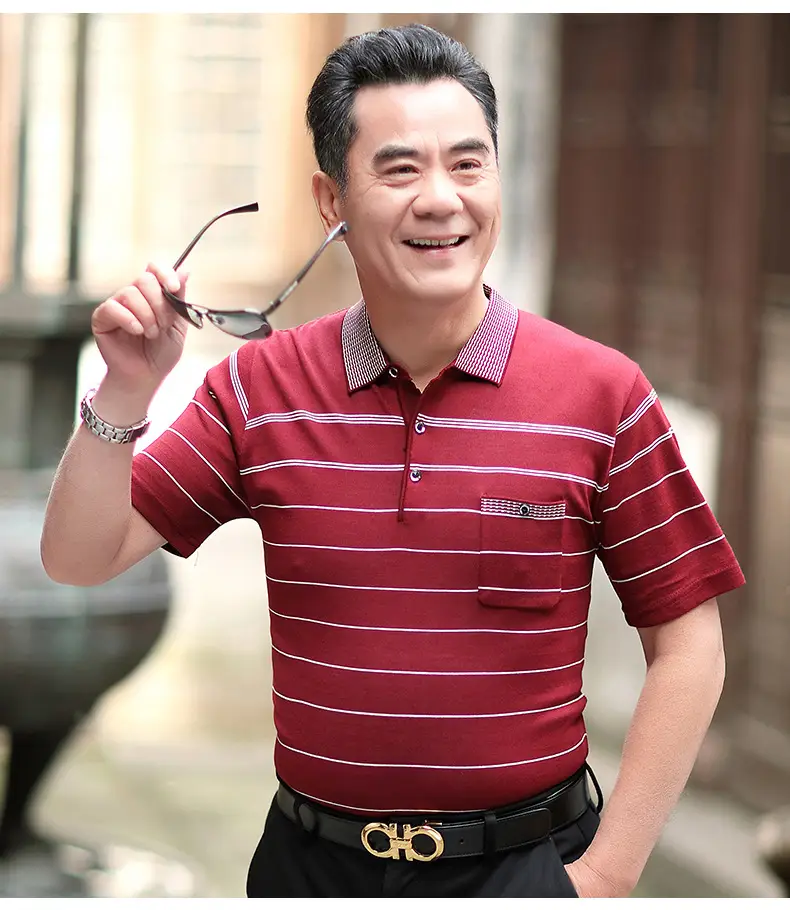Dad's Blue Striped Polo T-Shirt Summer Middle-aged Men — feature 7