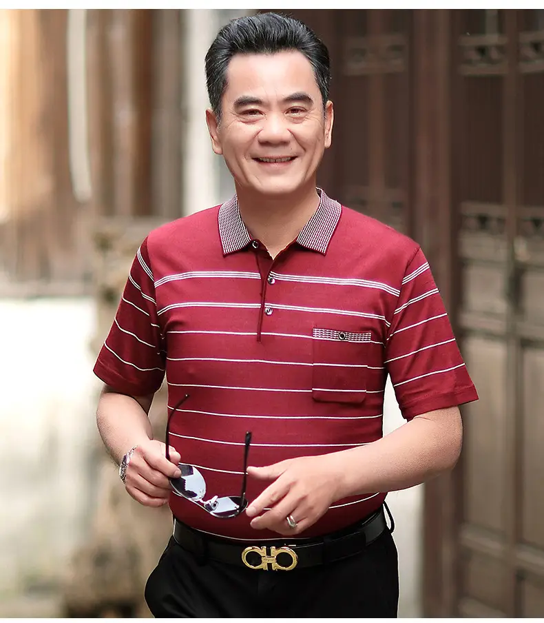 Dad's Blue Striped Polo T-Shirt Summer Middle-aged Men — feature 8