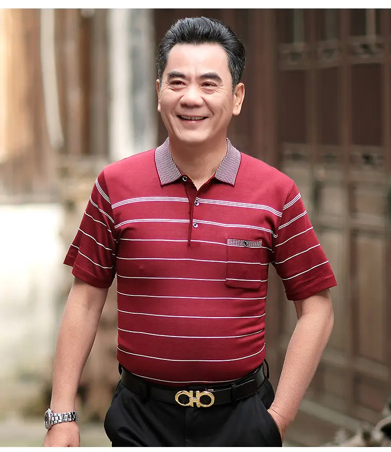Dad's Blue Striped Polo T-Shirt Summer Middle-aged Men — feature 9
