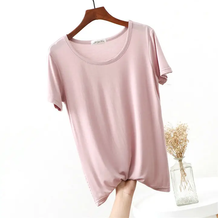 Pink Loose Sleeve T-Shirt Round Neck Summer - Image 2