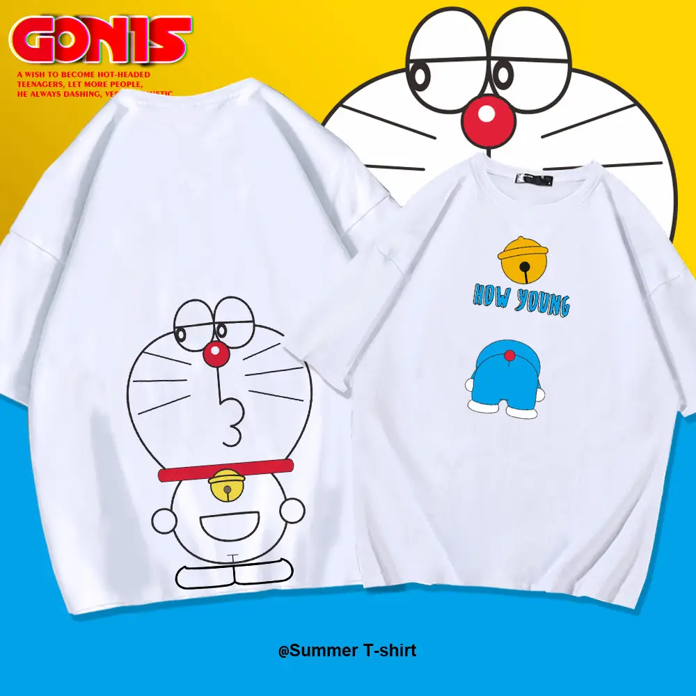Doraemon Printed Cotton T-Shirt White Loose Fit - Image 8