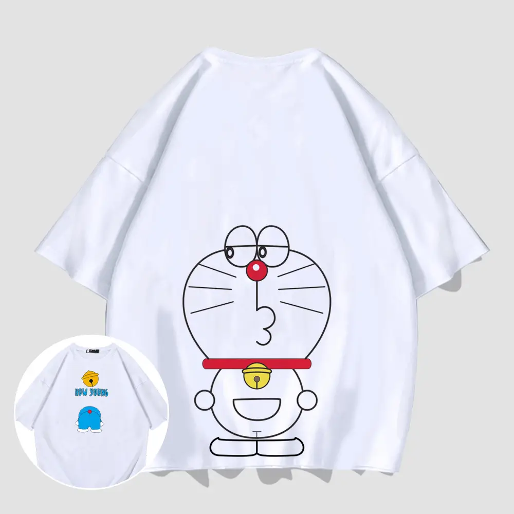 Doraemon Printed Cotton T-Shirt White Loose Fit - Image 2