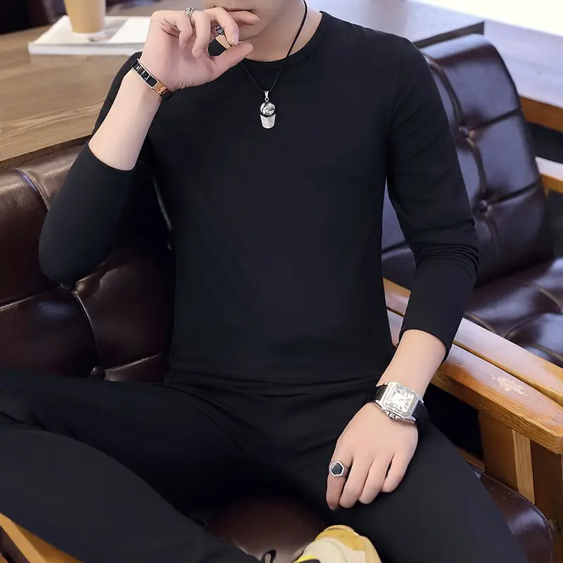 Men's Pure White Long Sleeve T-Shirt Slim Fit All Year - Image 3