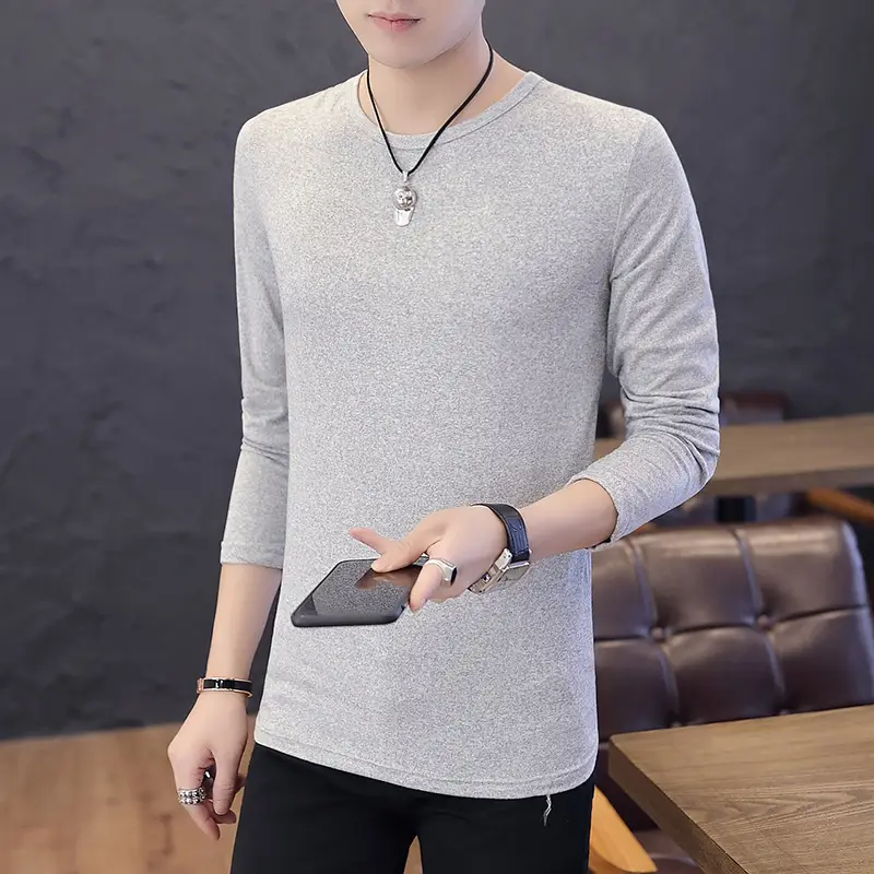 Men's Pure White Long Sleeve T-Shirt Slim Fit All Year - Image 2