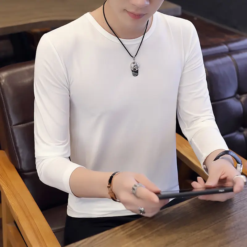Men's Pure White Long Sleeve T-Shirt Slim Fit All Year - Image 5