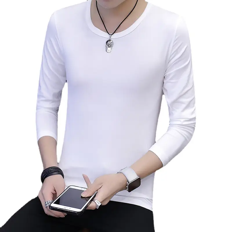 Men's Pure White Long Sleeve T-Shirt Slim Fit All Year - Image 6