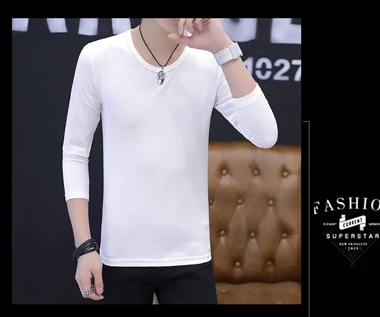 Men's Pure White Long Sleeve T-Shirt Slim Fit All Year — feature 14