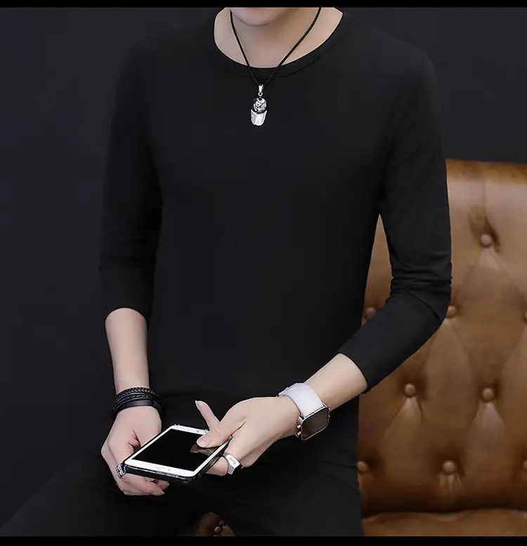 Men's Pure White Long Sleeve T-Shirt Slim Fit All Year — feature 15