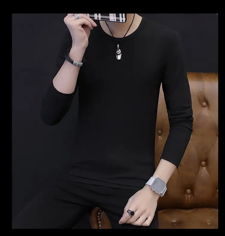 Men's Pure White Long Sleeve T-Shirt Slim Fit All Year — feature 16