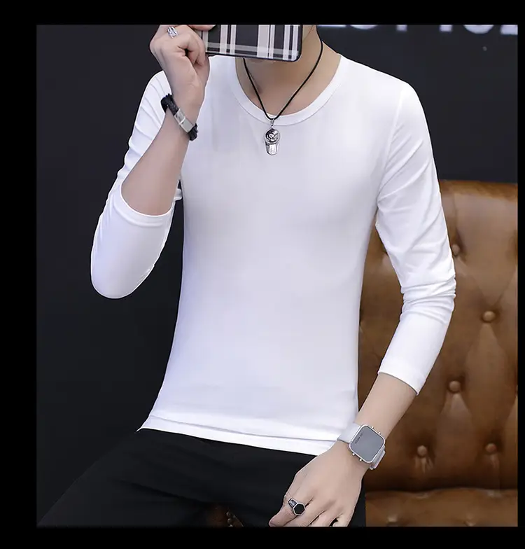 Men's Pure White Long Sleeve T-Shirt Slim Fit All Year — feature 17