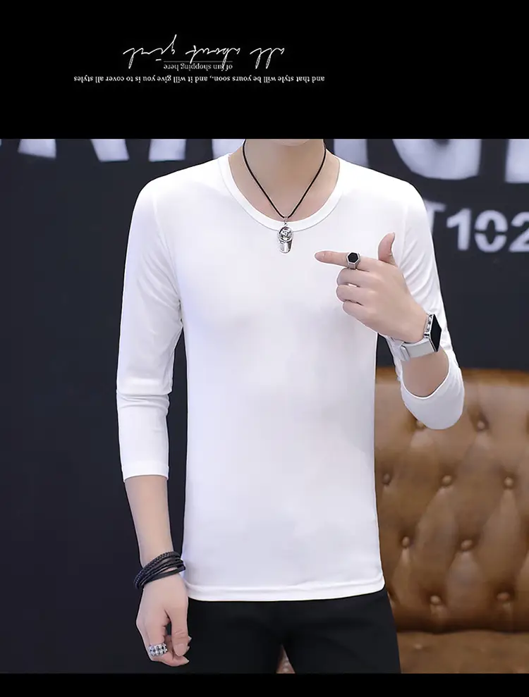Men's Pure White Long Sleeve T-Shirt Slim Fit All Year — feature 19