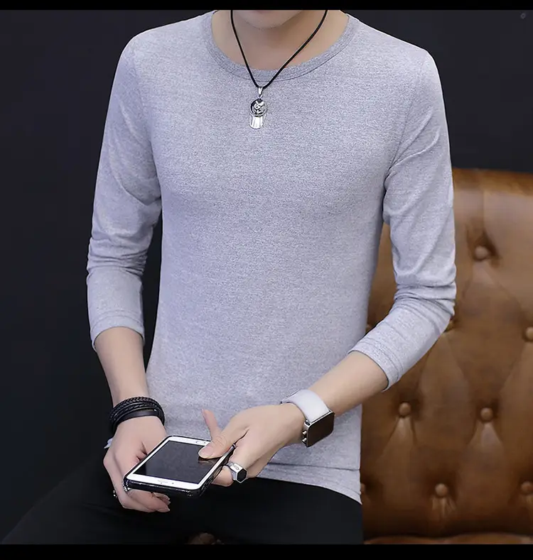 Men's Pure White Long Sleeve T-Shirt Slim Fit All Year — feature 8