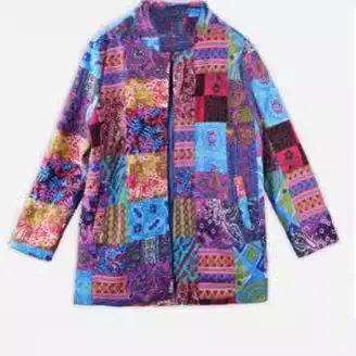 2023 Vintage Cotton Printed Long Sleeve Coat Multicolor - Image 8