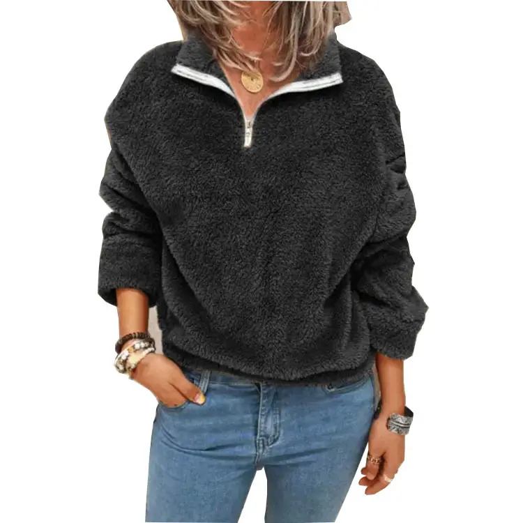 Women Velvet Coat Blue Zip Front Plus Size - Image 9