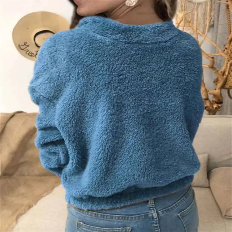 Women Velvet Coat Blue Zip Front Plus Size — feature 7