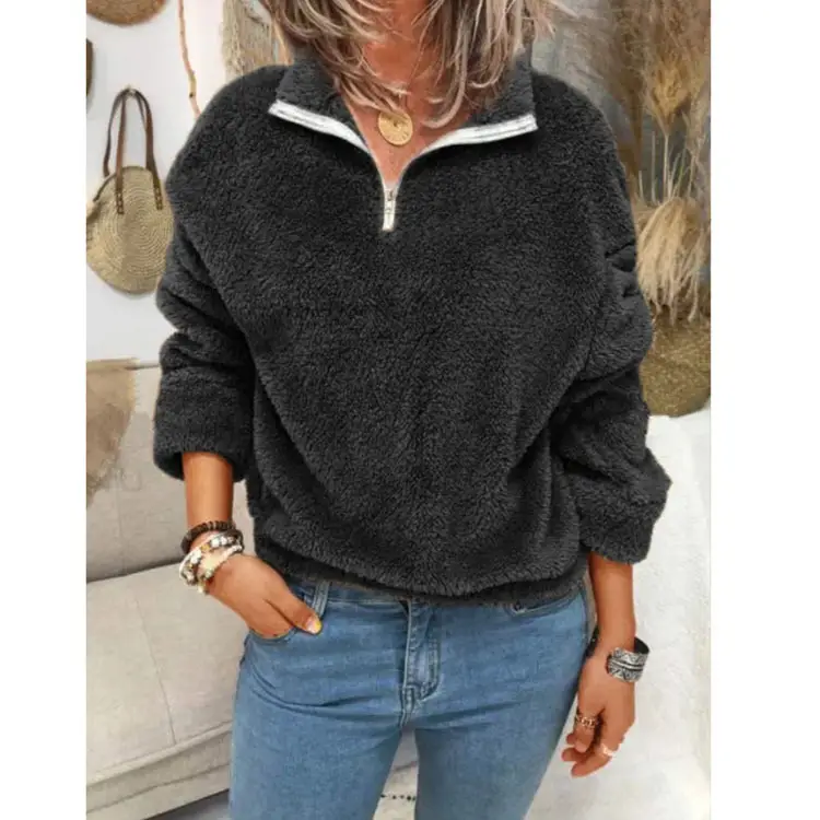 Women Velvet Coat Blue Zip Front Plus Size — feature 8
