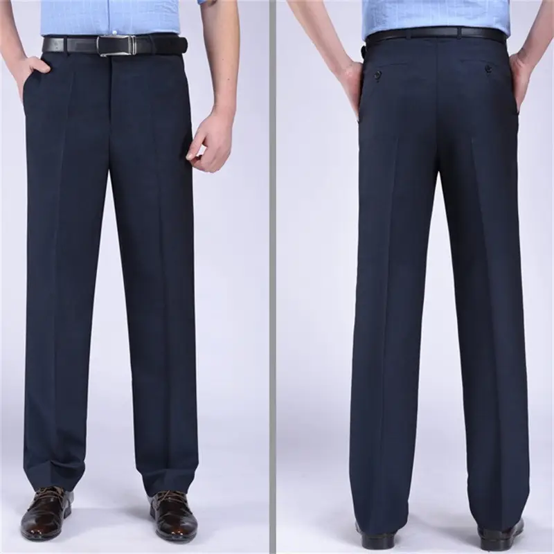 Men Grey High Waist Cotton Business Pants Large - Image 6