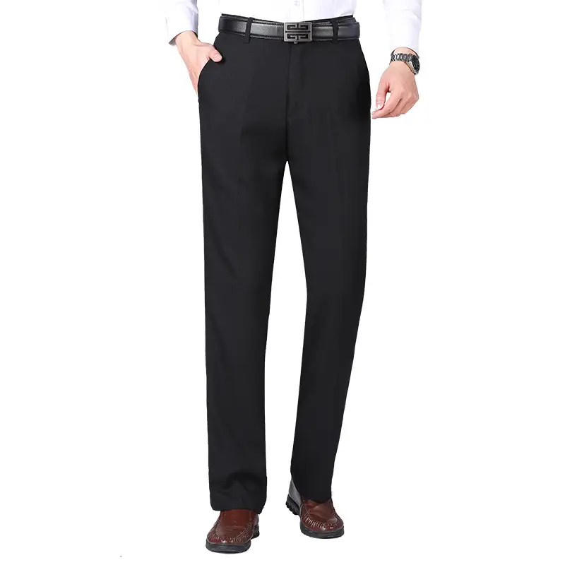 Men Grey High Waist Cotton Business Pants Large - Image 7