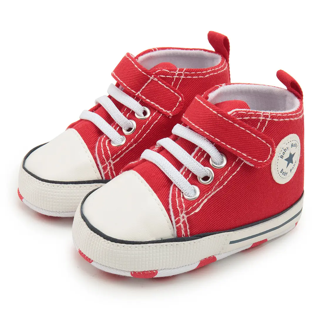 Pink Baby High-Top Canvas Shoes with Polka Dot Soles