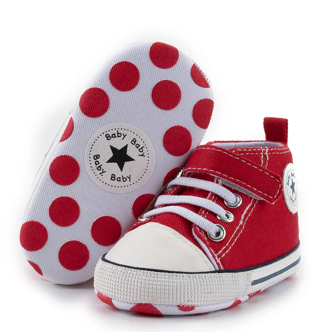 Pink Baby High-Top Canvas Shoes with Polka Dot Soles
